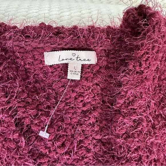 Love Tree Womens Maroon Fuzzy Popcorn Eyelash Sweater Cardigan Pockets Large - Picture 5 of 10
